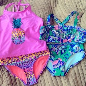 Little girl swim suits NWT SIZE 6/6x purple leopard with pineapple other safari
